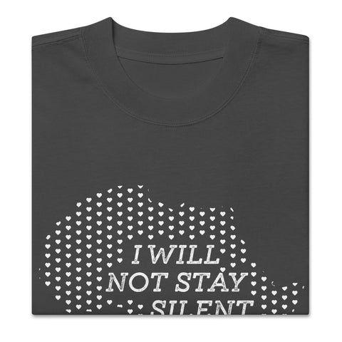 Oversized 'I will not stay silent' faded t-shirt